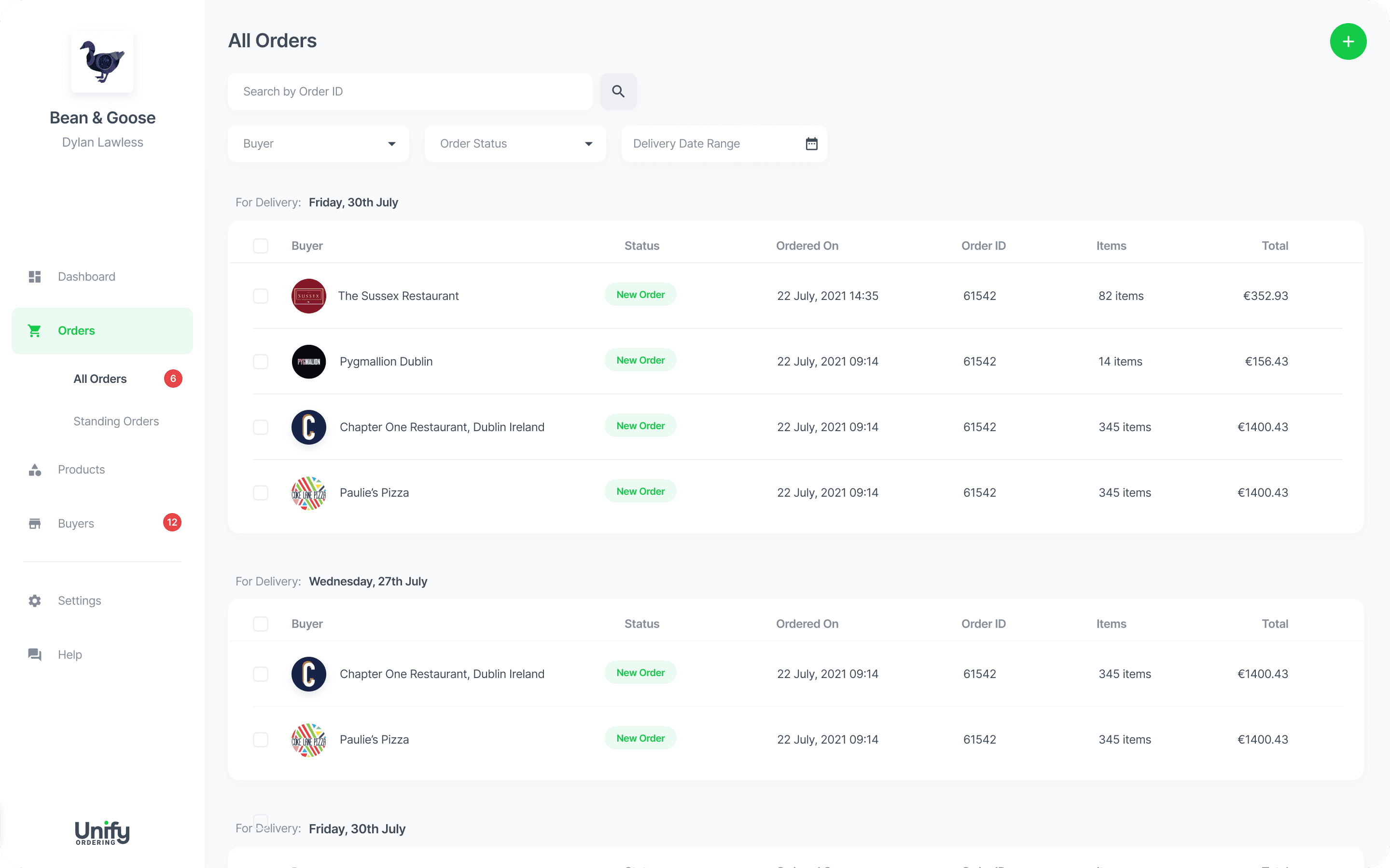 UnifyOrdering orders screen 1