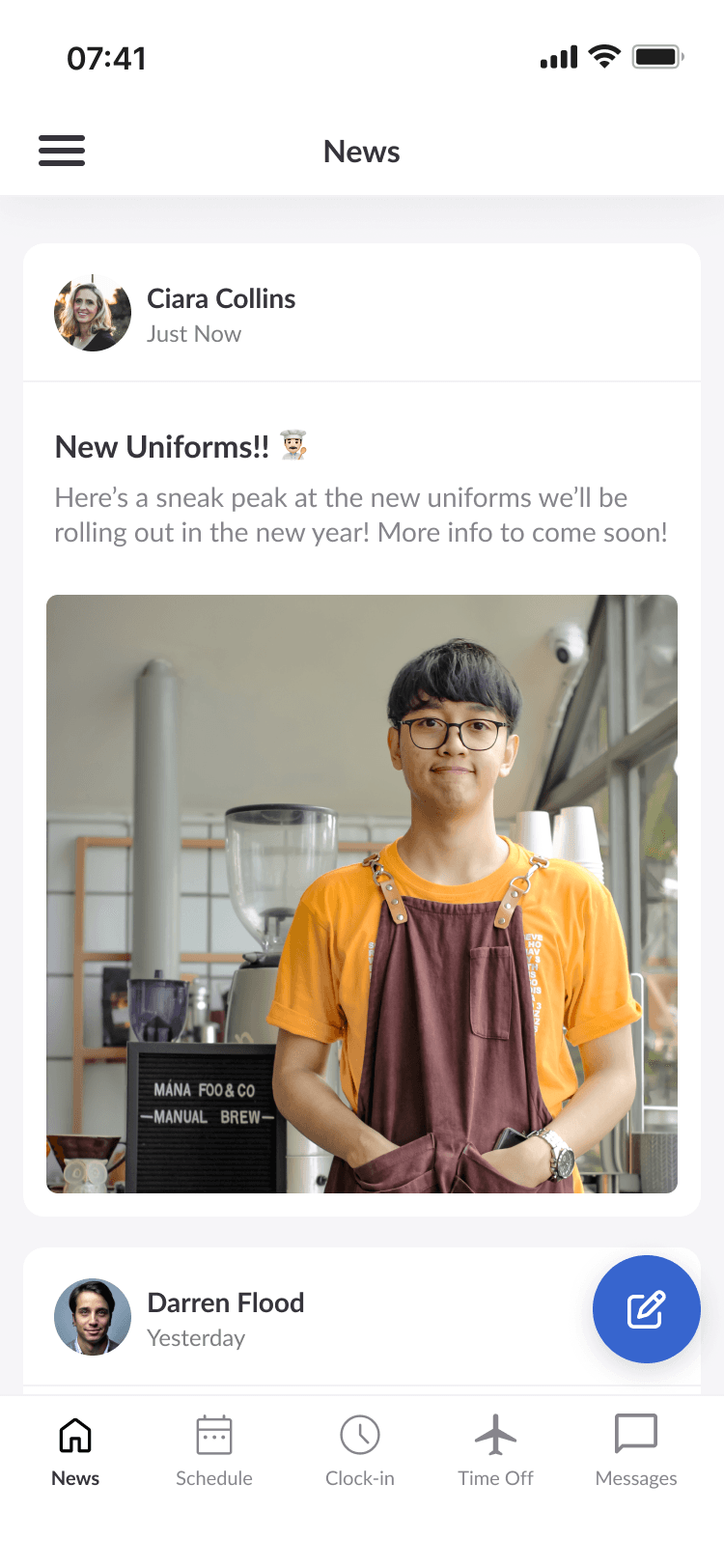 Bizimply Connect news feed on mobile