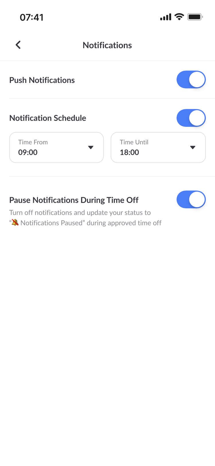 Notification Preferences screen