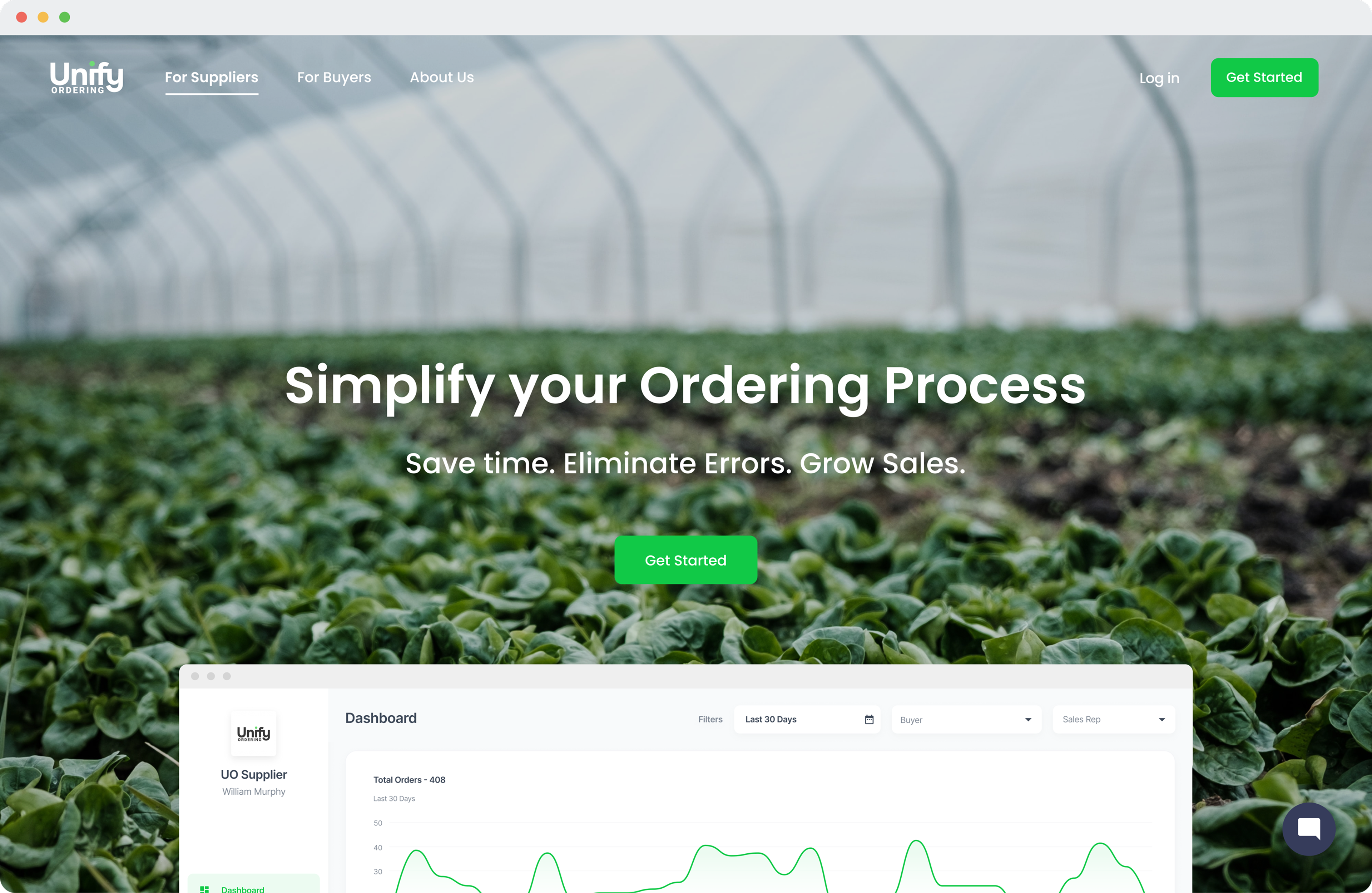 UnifyOrdering marketing site homepage