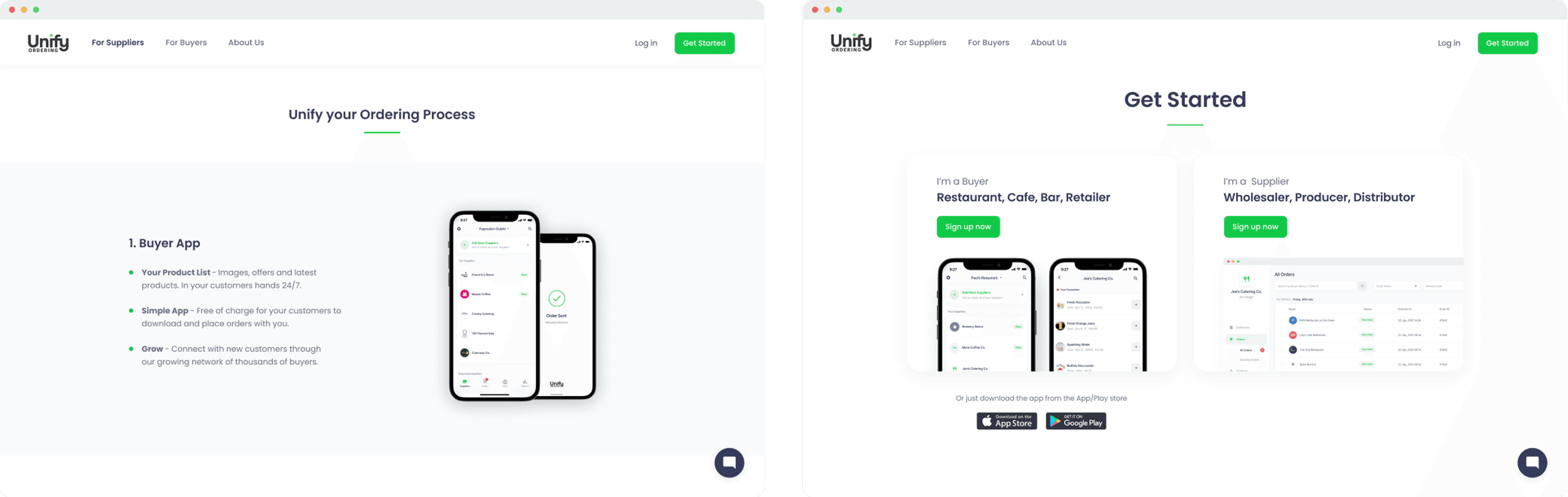 UnifyOrdering marketing site layouts